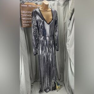 Shinesty Retro 70 Inspired Shiny Scales Disco Long Sleeve Flared Pantsuit